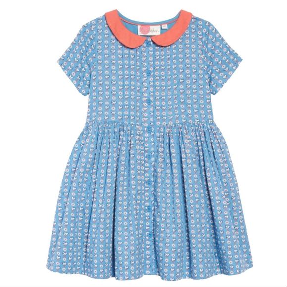 Mini Boden Blue Dress with Coral Collar - Picture 1 of 8